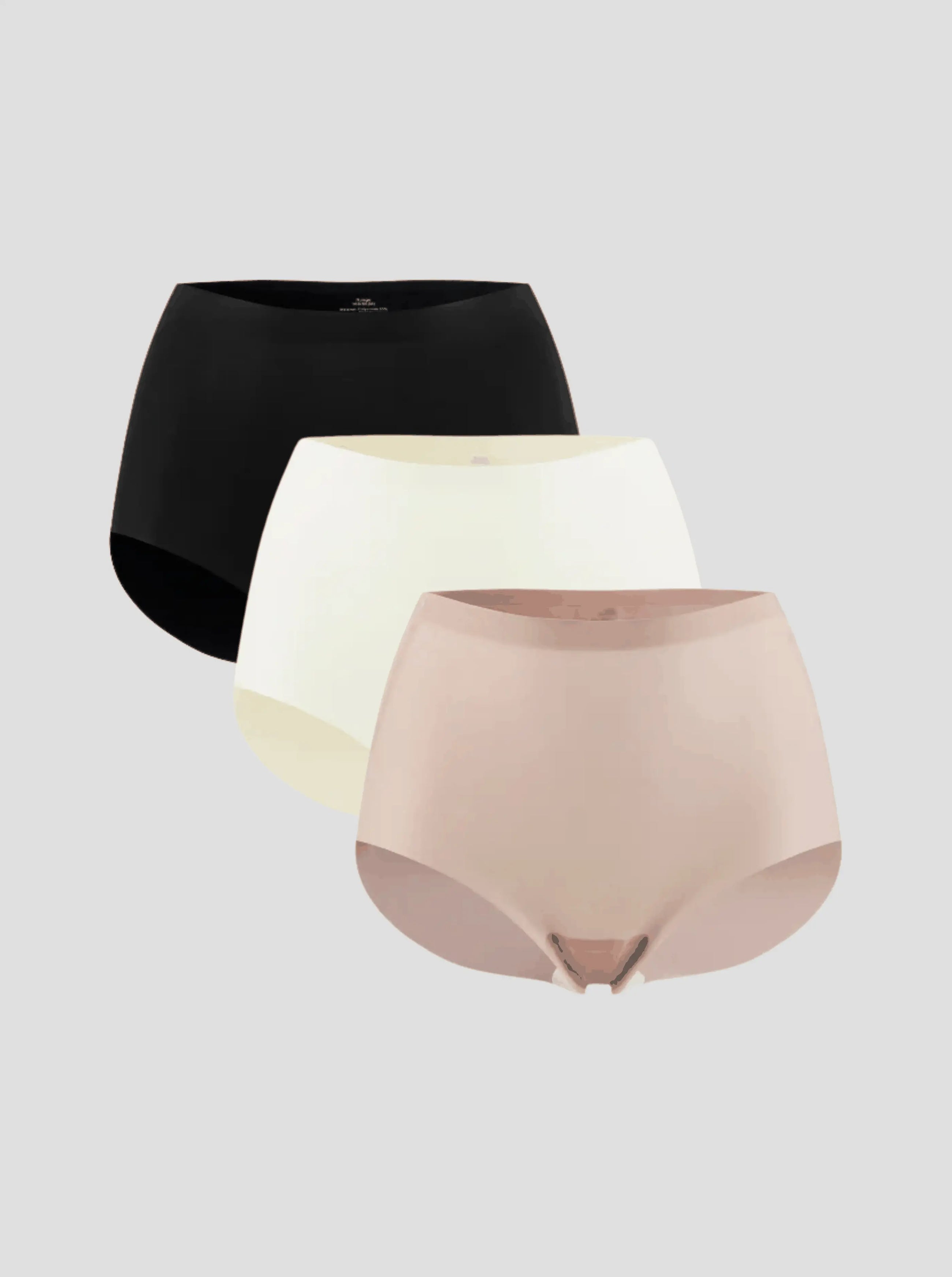 NuCloud Original High-Rise 3-pack seamless high-rise briefs in black, cream, and nude with breathable, soft fabric and full coverage fit.