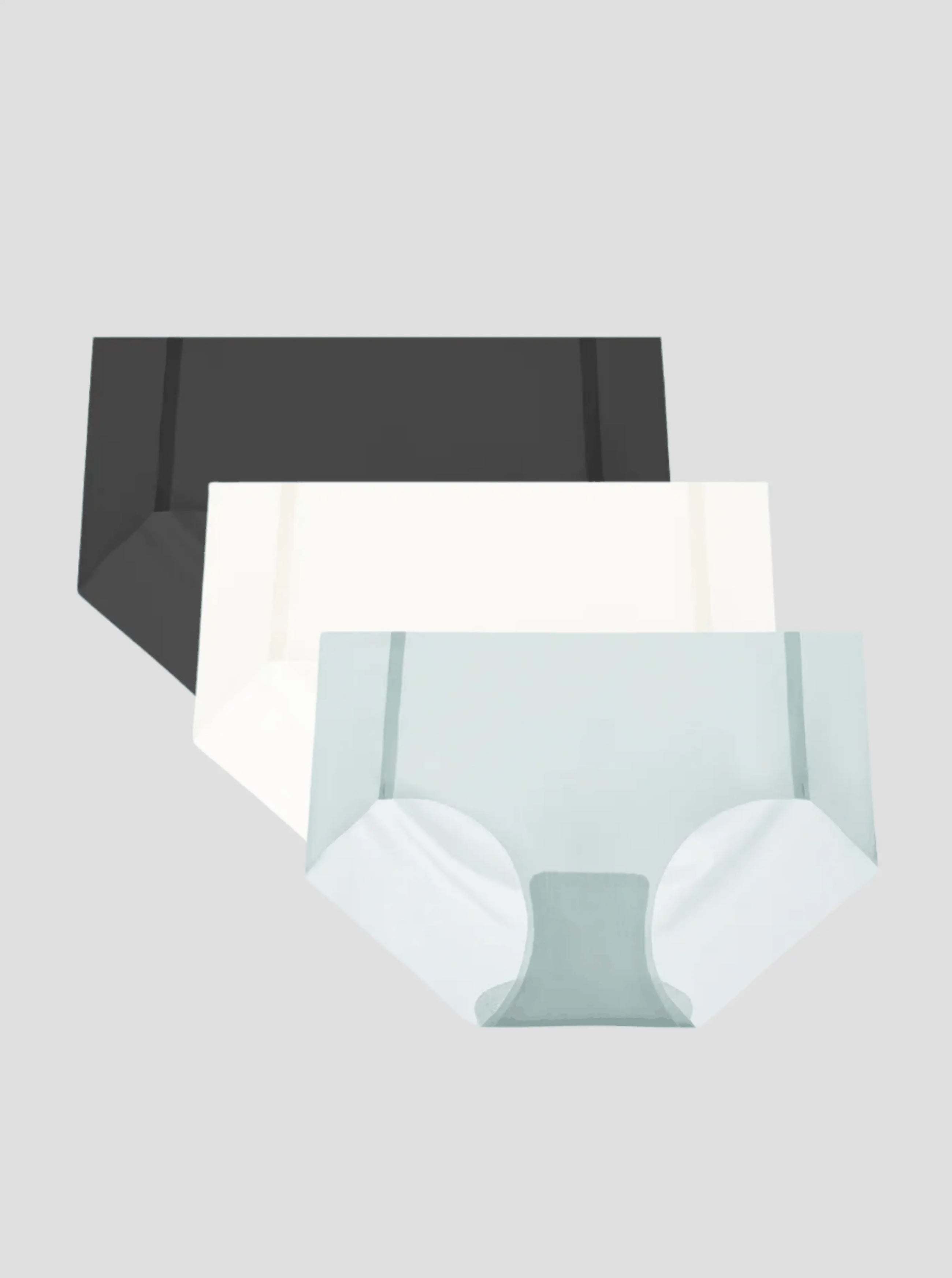 NuCloud Original Mid-Rise Brief 3-pack with soft, breathable fabric and raw-cut edges in black, white, and light blue colors