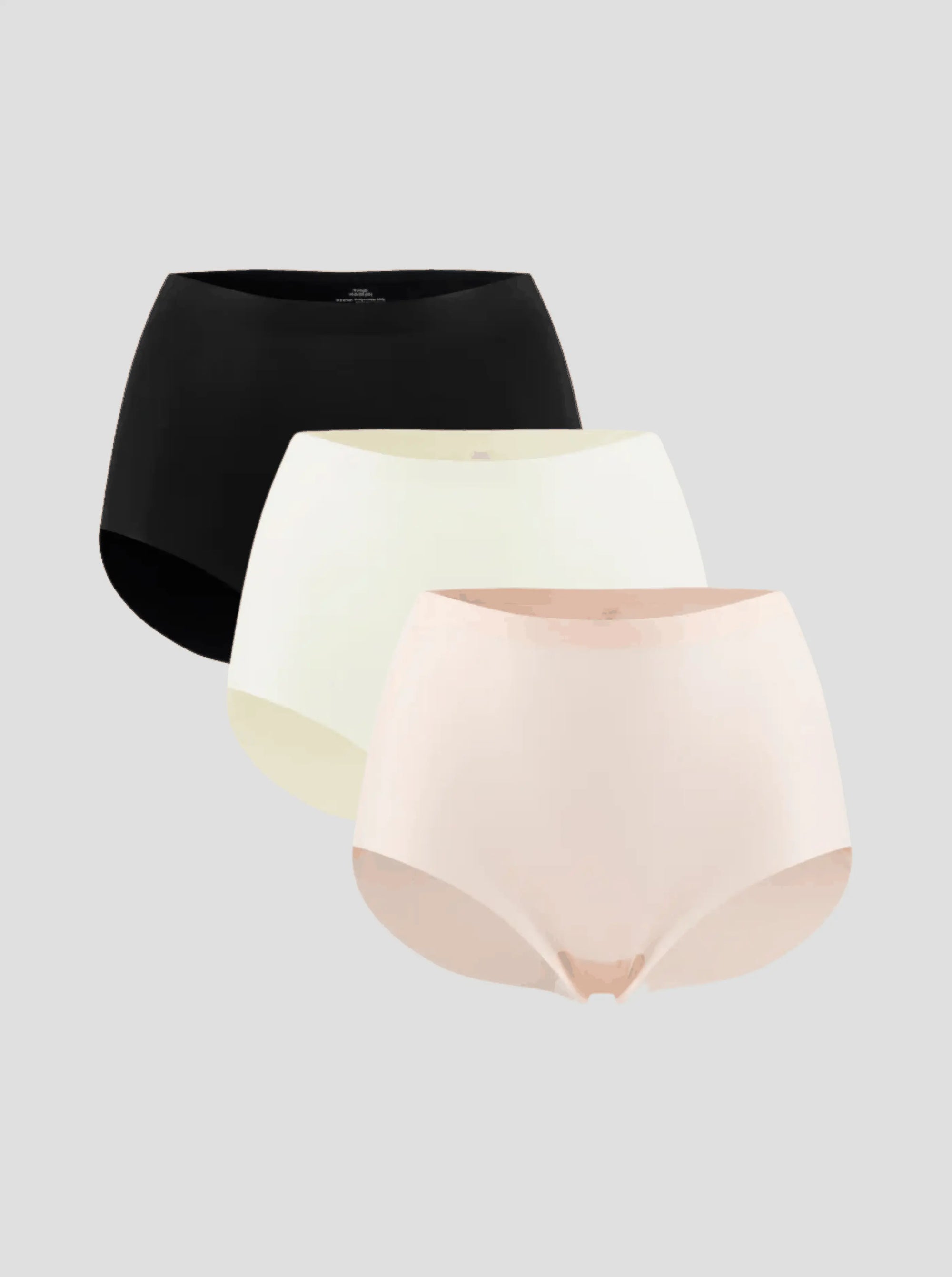 NuCloud Original High-Rise 3-pack seamless high-rise briefs in black, cream, and blush with breathable, silky fabric and full coverage design