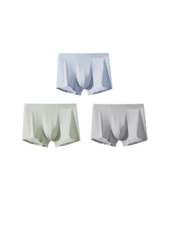 Three pairs of gray boxer briefs on a white background