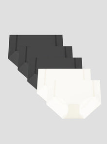 NuCloud Original Bikini low-rise briefs 5-pack in black and white seamless breathable fabric with cotton gusset