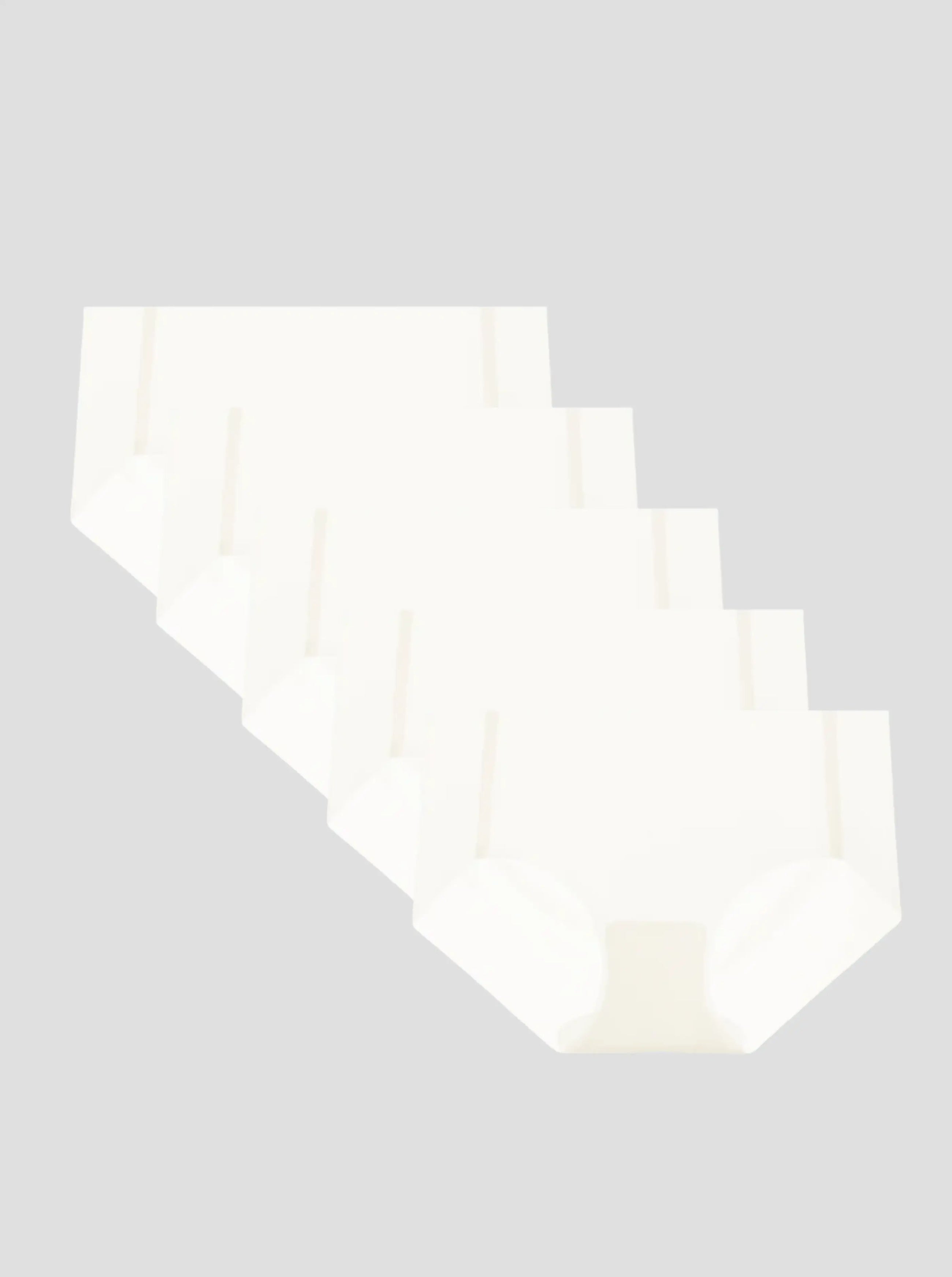 NuCloud Original Bikini 5-pack of low-rise, seamless, breathable white briefs with cotton gusset for comfort and invisible fit.