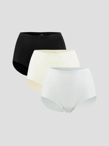 NuCloud Original High-Rise 3-pack seamless high-rise briefs in black, beige, and white with breathable, silky fabric and full coverage fit