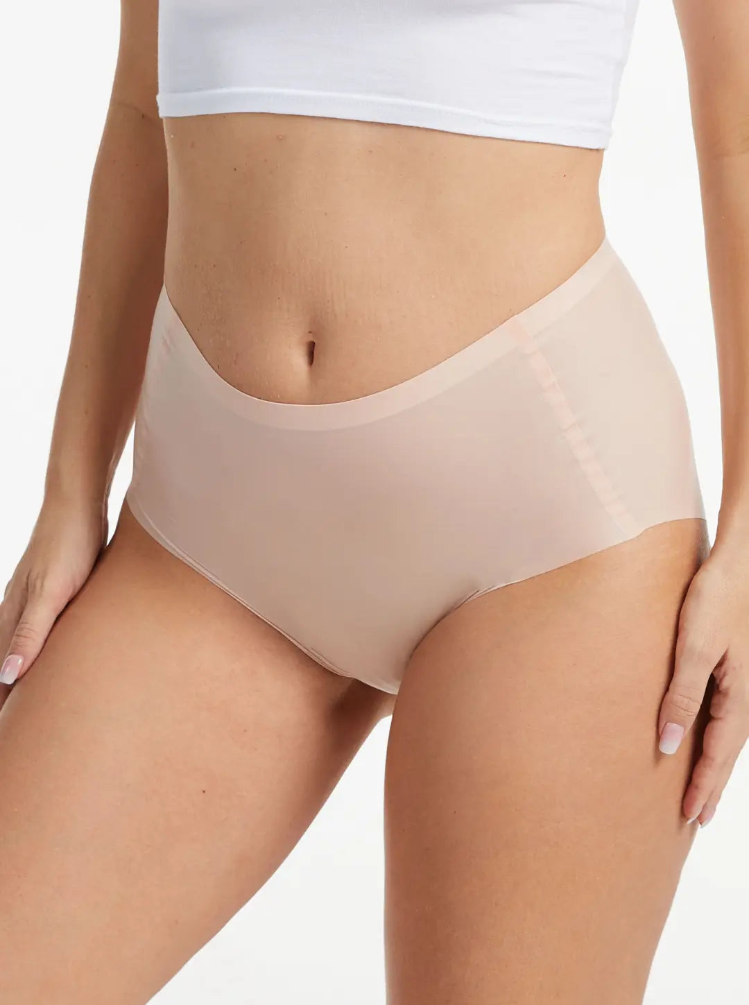 NuCloud Original High-Rise ultra-soft seamless high-rise brief in nude color with full coverage and breathable fabric