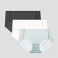 NuCloud Original Mid-Rise Brief 3-pack with soft, breathable fabric and raw-cut edges in black, white, and light blue colors