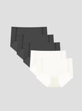 NuCloud Original Mid-Rise Brief 5-pack with raw-cut edges, full coverage, no visible panty lines, and 100% cotton gusset in black and white colors