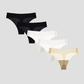Set of black, white, and beige NuCloud Original Thong（5-Pack） on a light gray background