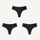 NuShield Anti Camel Thong 3-pack black seamless anti-camel toe thongs with antibacterial latex gusset for comfort and invisible fit