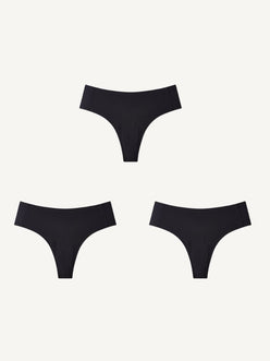 NuShield Anti Camel Thong 3-pack black seamless anti-camel toe thongs with antibacterial latex gusset for comfort and invisible fit