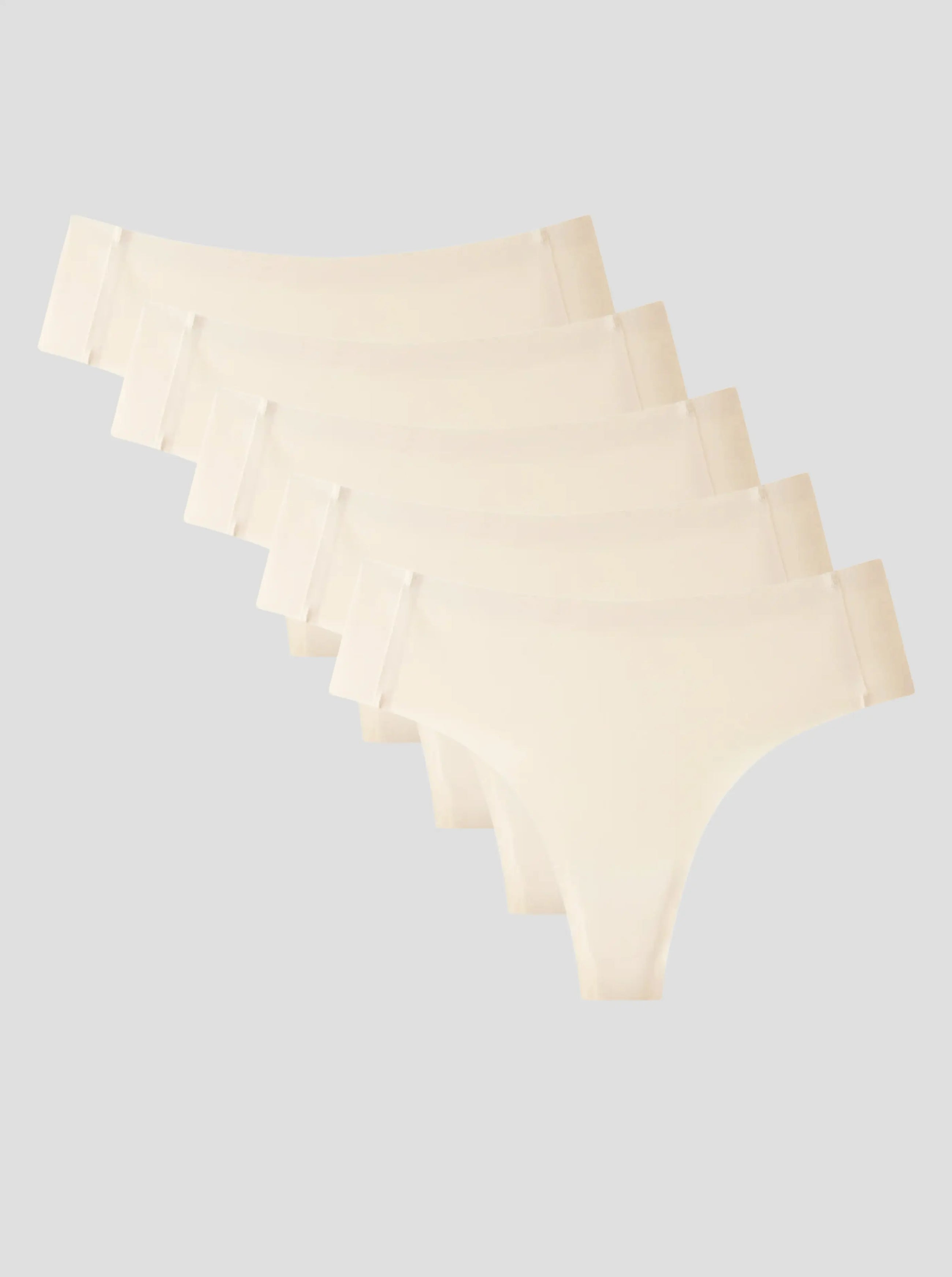 NuShield Anti Camel Thong 5-pack seamless beige anti-camel toe thongs with antibacterial gusset and silk-enhanced lining