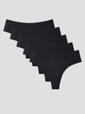 Set of five black NuShield Anti Camel Thong underwear with seamless raw cut edges and antibacterial gusset for comfort and camel toe protection