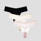 NuShield Thong Light 3-pack seamless thong underwear in black, beige, and pink with anti-camel toe protection and silk-enhanced gusset