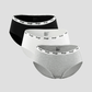 NuSoft Classic Cotton Brief 3-pack black white and grey mid-rise briefs with logo waistband
