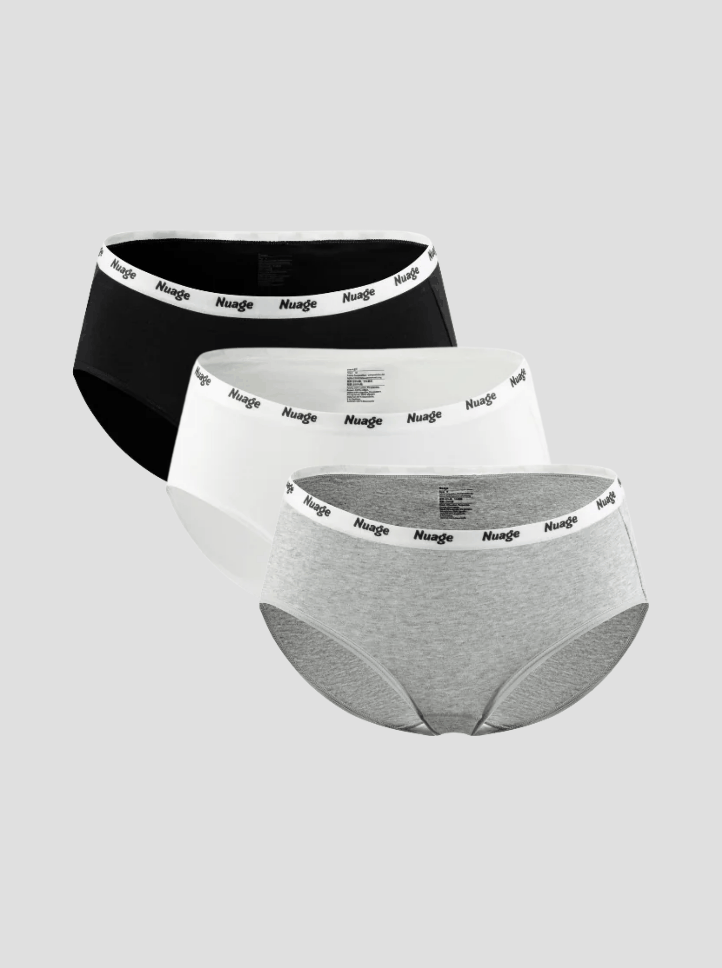 NuSoft Classic Cotton Brief 3-pack black white and grey mid-rise briefs with logo waistband
