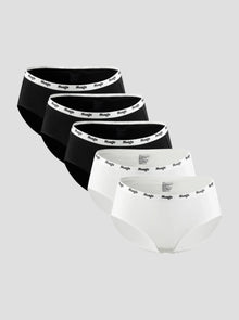 NuSoft Classic Cotton Brief 5-pack in black and white with logo waistband, mid-rise, soft cotton blend briefs