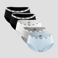 NuSoft Classic Cotton Brief 5-pack mid-rise cotton briefs with logo waistband in black, white, gray, and blue colors