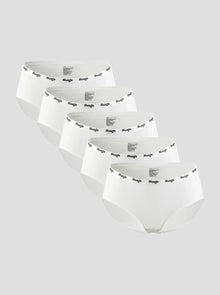 NuSoft Classic Cotton Brief 5-pack white mid-rise briefs with logo waistband and breathable cotton gusset