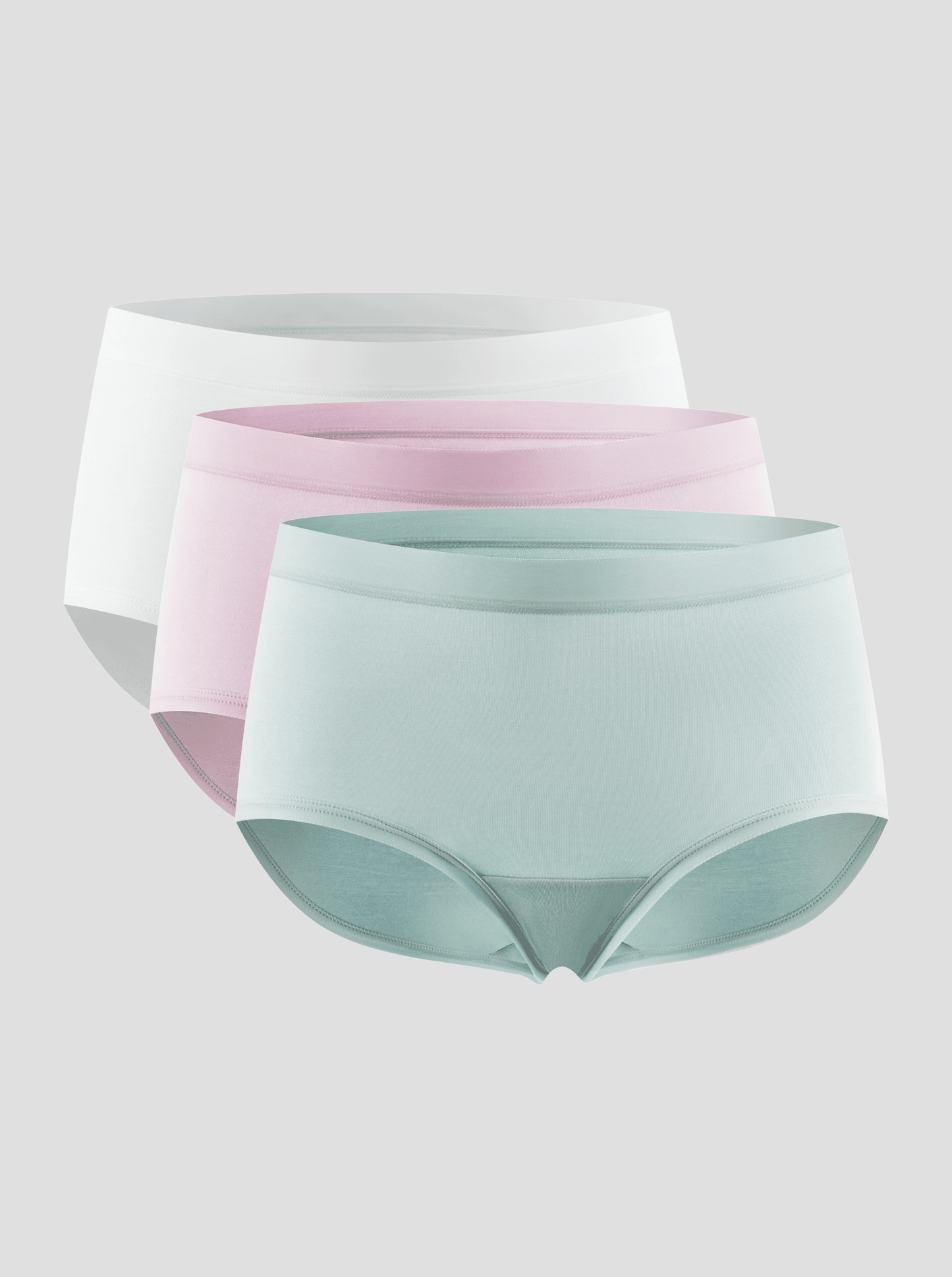NuSoft Modal Brief 3-pack in white, pink, and mint with breathable, soft stretchy fabric and full coverage design