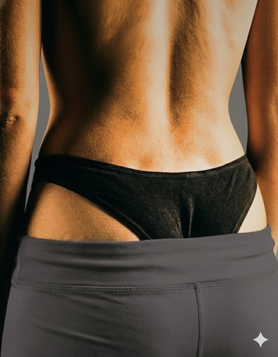 women wearing black underwear that causing uncomfortable wedgies